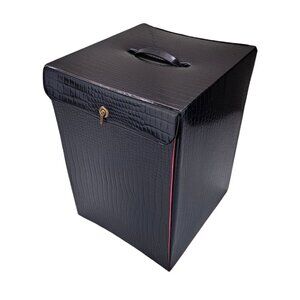 Vintage Black Faux Crocodile Embossed Wig Storage Box Pink Interior 1960s Mod